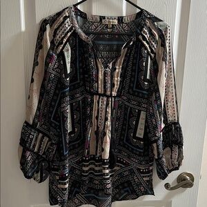 Democracy Black and Cream Geometric Blouse